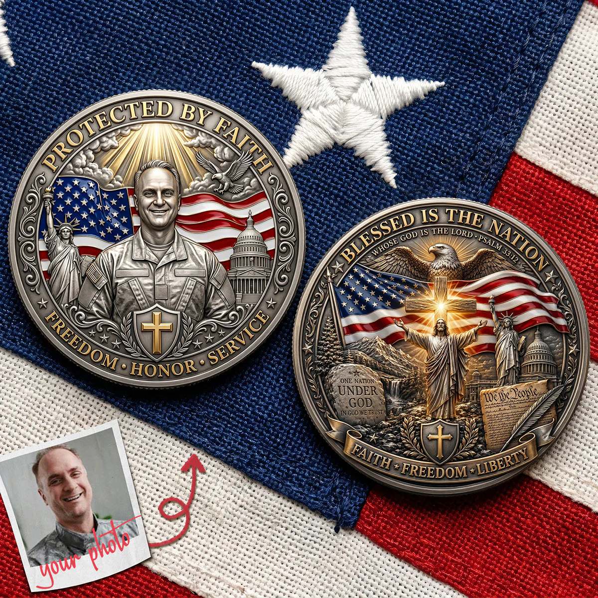 Custom Photo In God We Trust Christian - Personalized Commemorative Coin - Gift For Veterans - Image 2