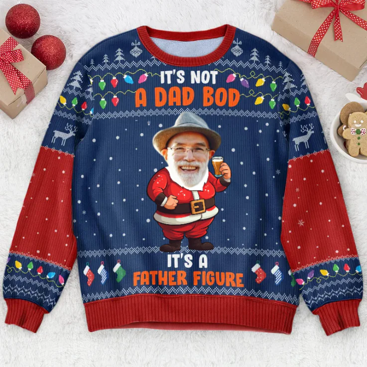 Custom Photo It's Not A Dad Bob It's A Father Figure - Christmas Gift for Dad, Grandpa, Husband - Personalized Ugly Sweatshirt - Image 2