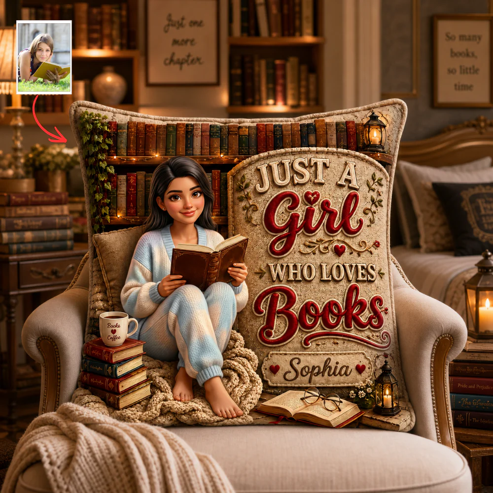 Custom Photo Just A Girl Who Lovers Books - Personalized Pillow - Gift For Book Lovers - Image 2