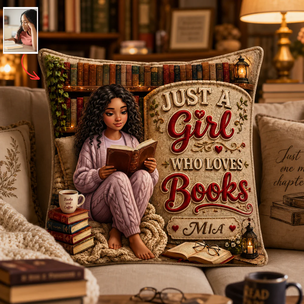 Custom Photo Just A Girl Who Lovers Books - Personalized Pillow - Gift For Book Lovers - Image 3