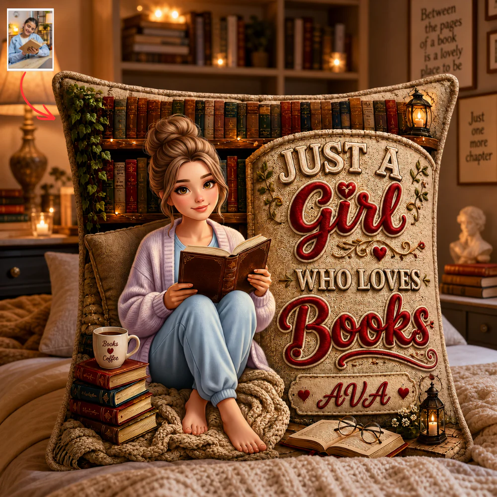 Custom Photo Just A Girl Who Lovers Books - Personalized Pillow - Gift For Book Lovers - Image 4