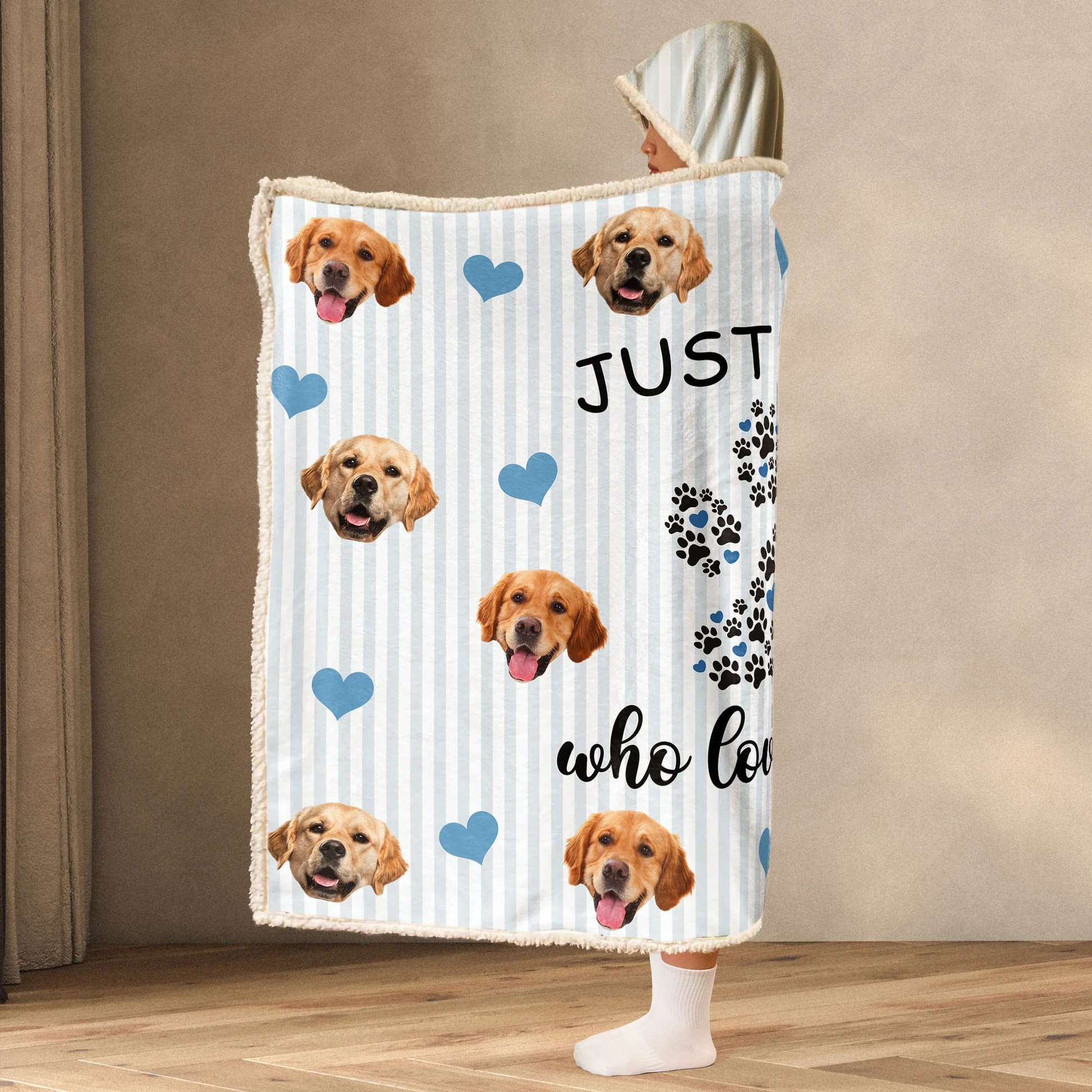 Custom Photo Just A Girl Who Loves Dogs - Personalized Wearable Hooded Blanket Regular - Gift For Pet Lovers - NA94 - Image 4