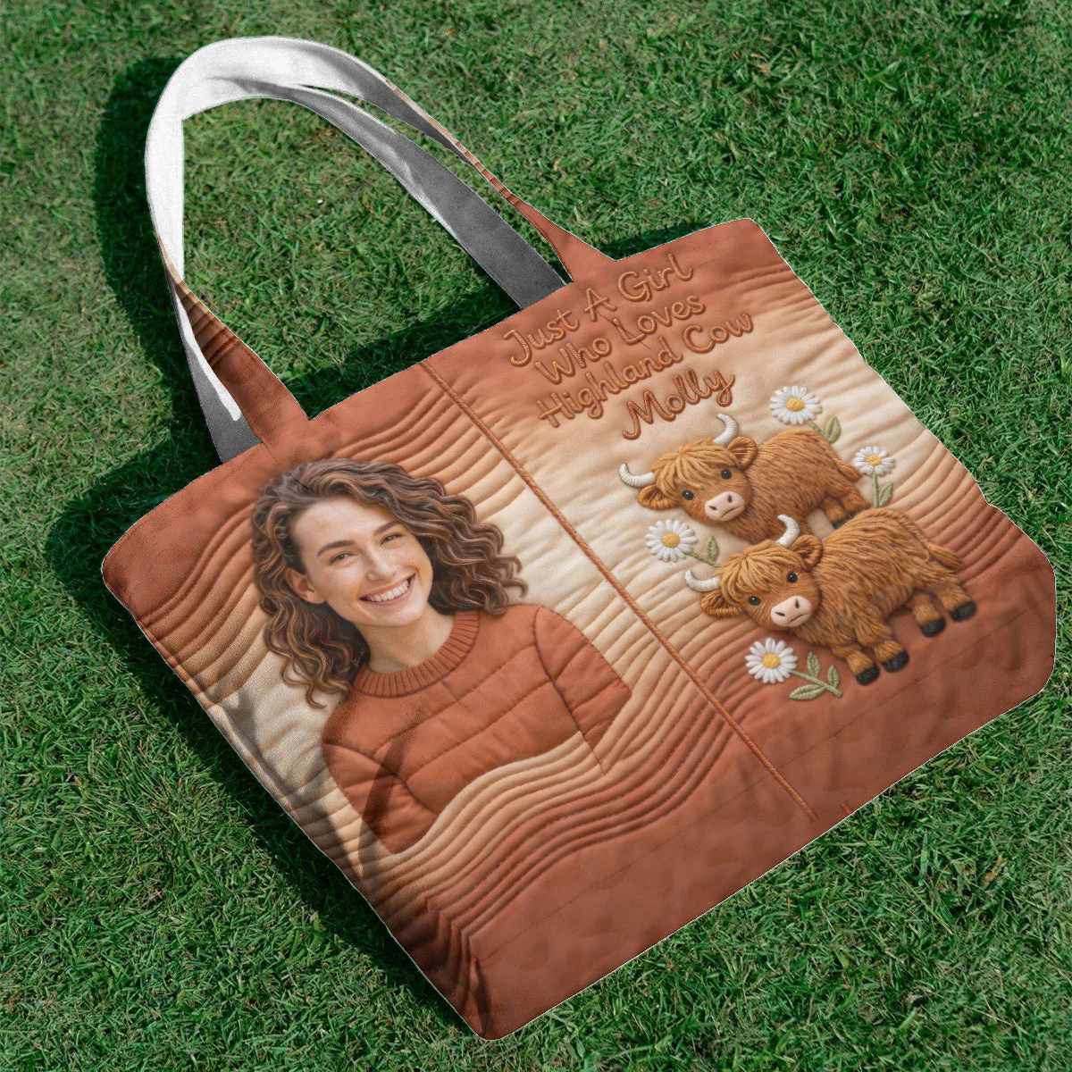 Custom Photo Just A Girl Who Loves Highland Cow - Personalized Quilted Tote Bag - Gift For Her - Image 5