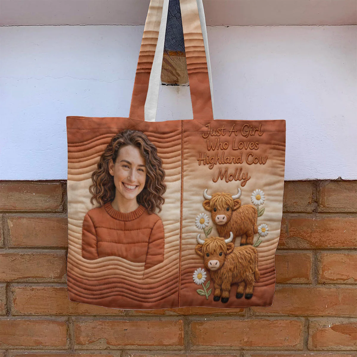 Custom Photo Just A Girl Who Loves Highland Cow - Personalized Quilted Tote Bag - Gift For Her - Image 6