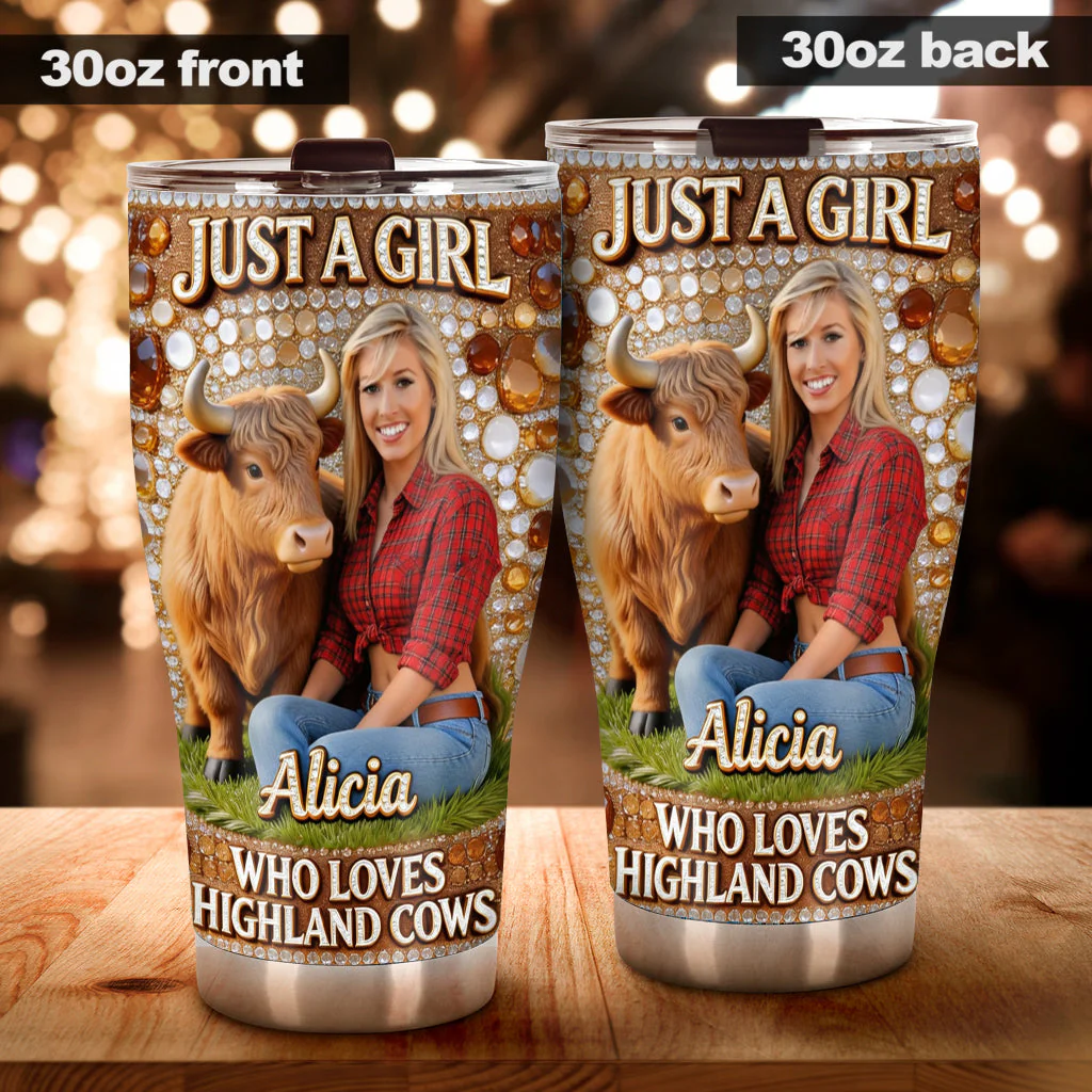 Custom Photo Just A Girl Who Loves Highland Cow - Personalized Tumbler - Gift For Farmers - Image 2