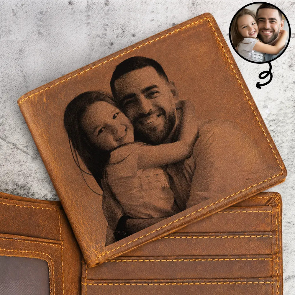 Custom Photo Keep Beautiful Memories With Dad - Personalized Leather Wallet For Men - Gift For Dad, Grandpa