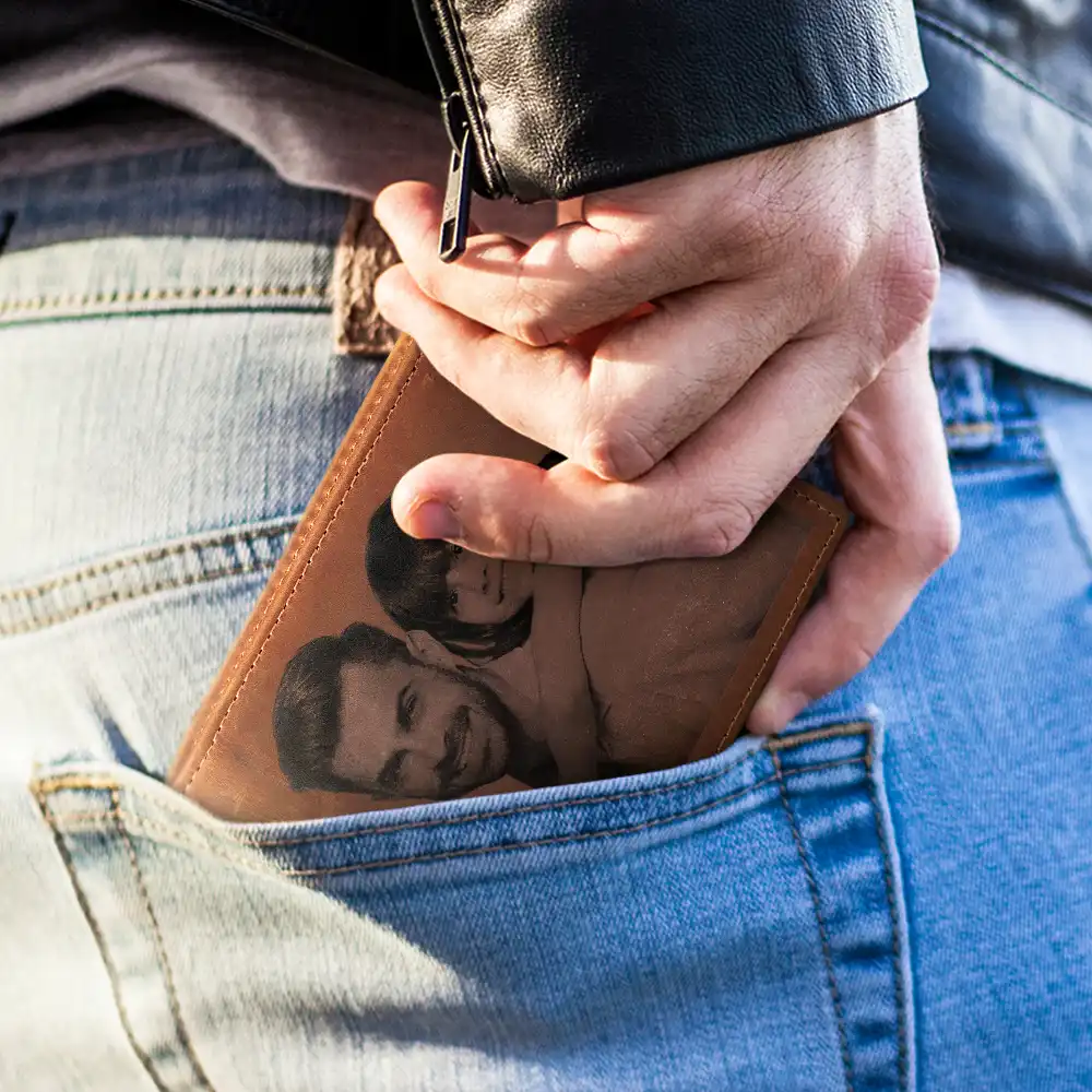 Custom Photo Keep Beautiful Memories With Dad - Personalized Leather Wallet For Men - Gift For Dad, Grandpa - Image 3
