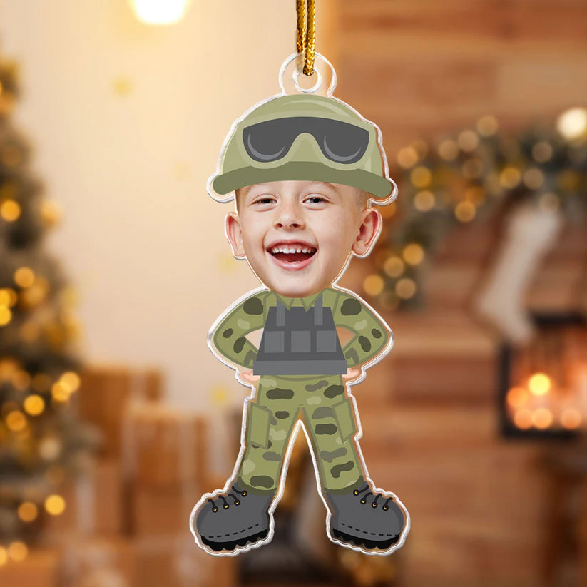 Custom Face Kid Army - Gift For Family - Personalized Acrylic Photo Ornament NA94 - Image 2