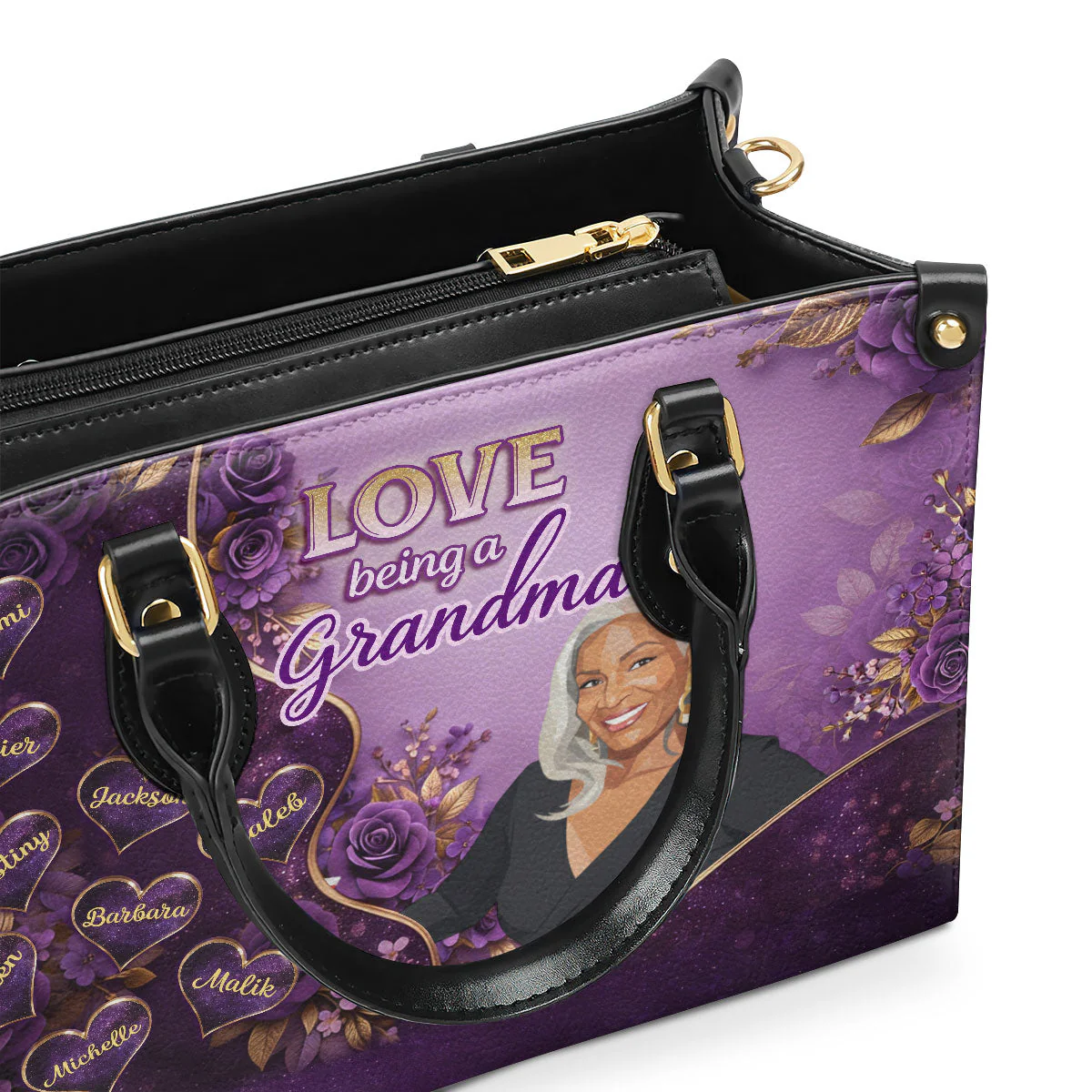 Custom Photo Love Being A Grandma - Personalized Leather Bag - Gift For Mom, Grandma - Image 4