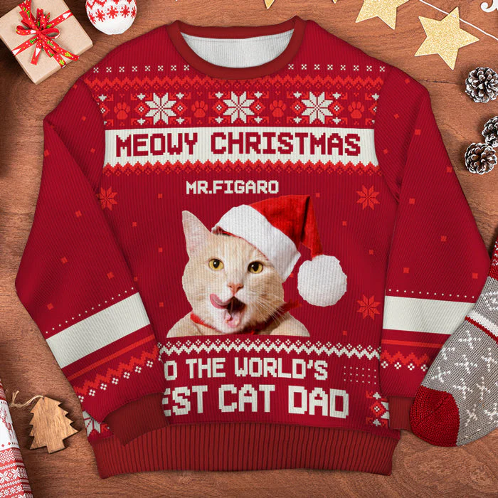 Custom Photo Meowy Christmas To The Best Cat Dad Cat Mom - Personalized Ugly Sweater - Gift For Cat Lover, Cat Mom, Cat Dad NH96 - Image 2