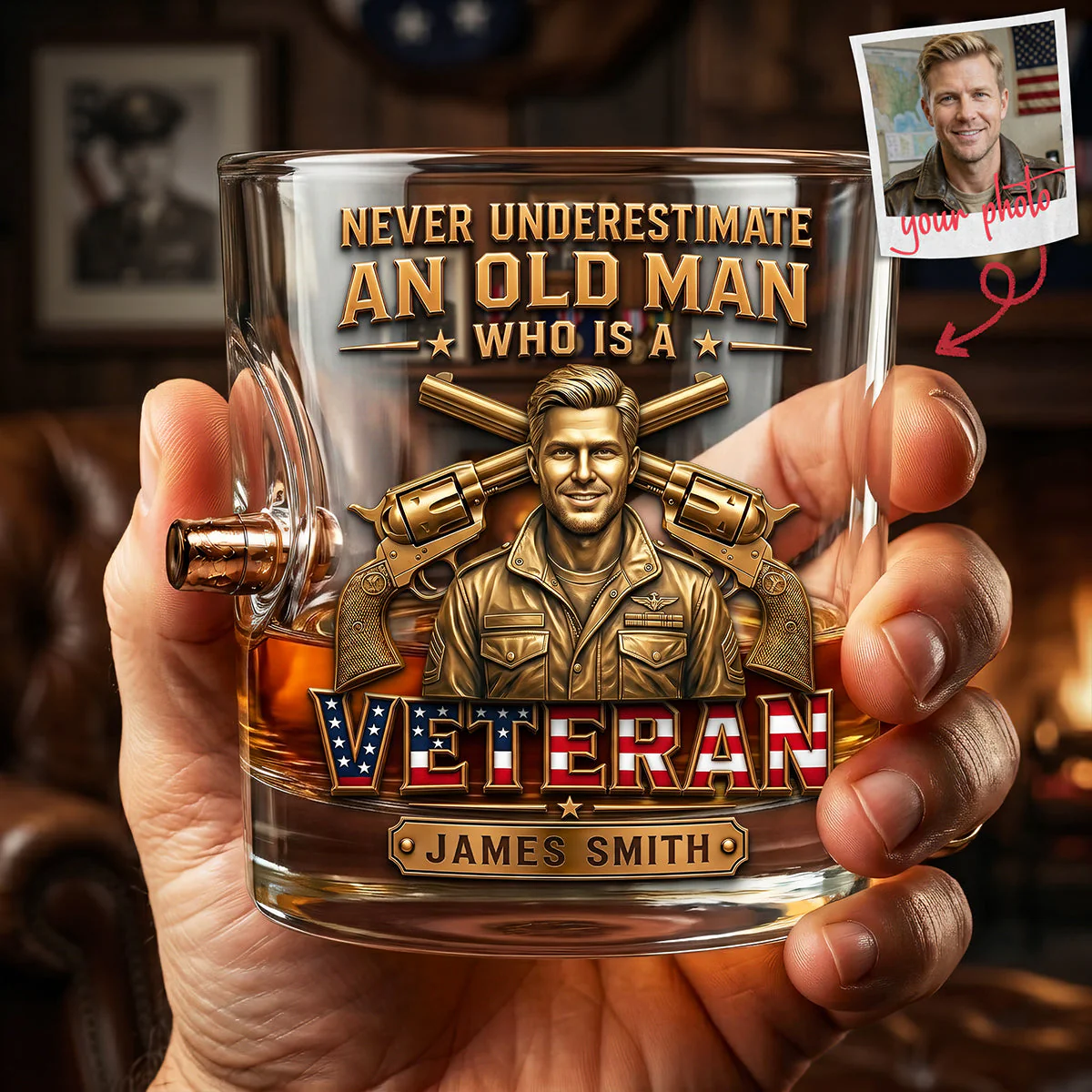 Custom Photo Military Service Veteran - Personalized Whiskey Glass - Gift For Dad - Image 2