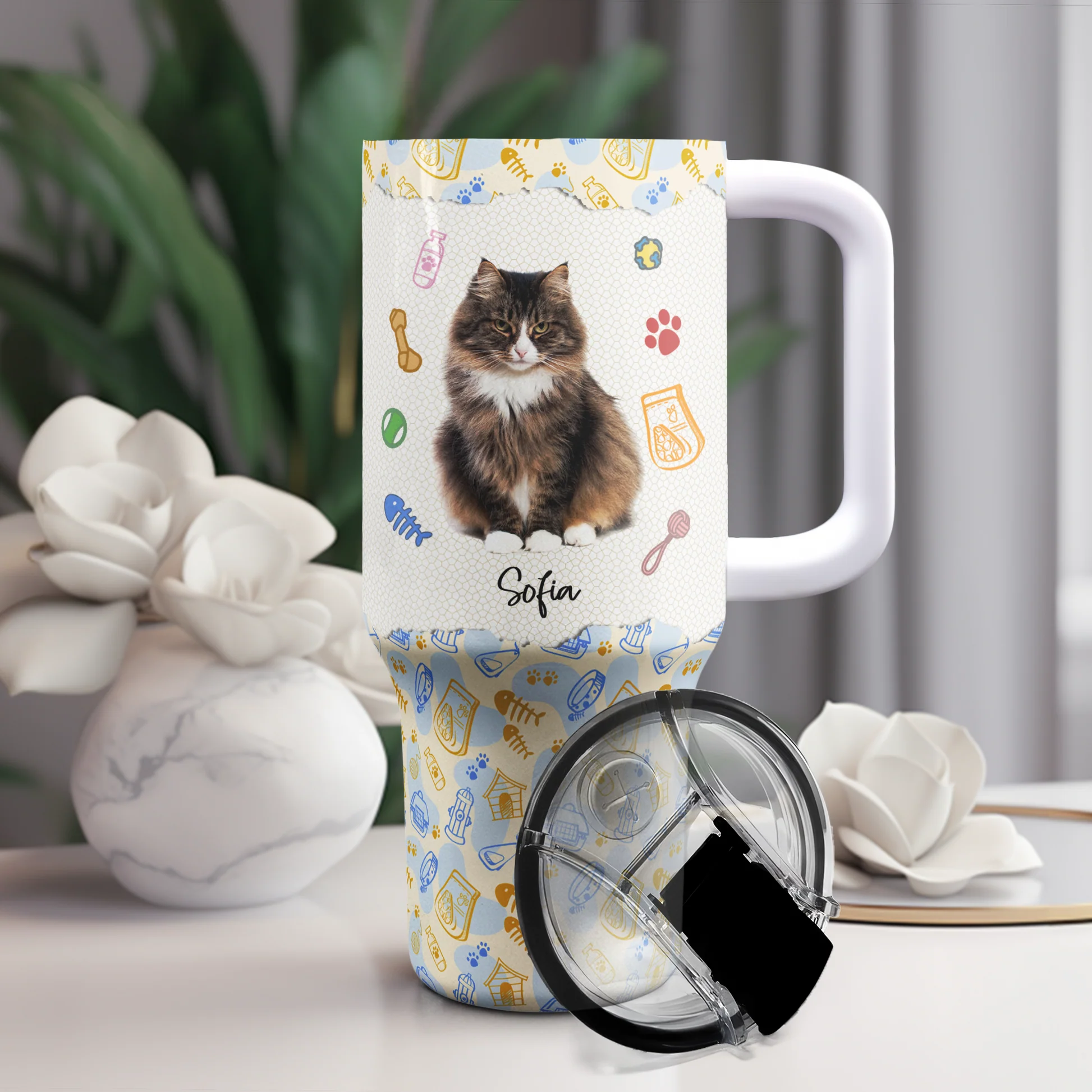 Custom Photo My Adorable Kitty - Personalized 40oz Tumbler Cup With Straw - Gift For Cat Lovers, Cat Mom, Cat Dad NA94 - Image 2