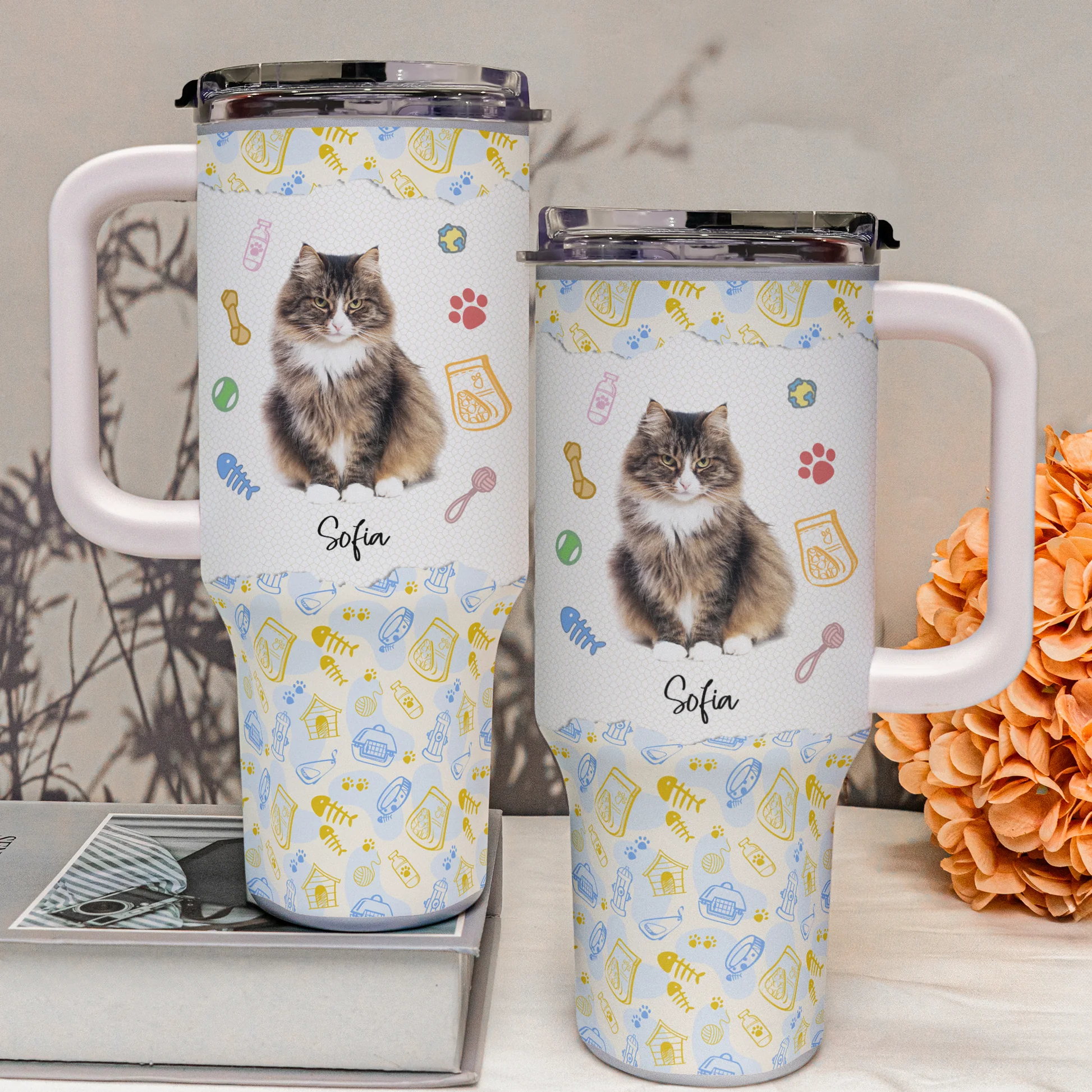 Custom Photo My Adorable Kitty - Personalized 40oz Tumbler Cup With Straw - Gift For Cat Lovers, Cat Mom, Cat Dad NA94 - Image 3