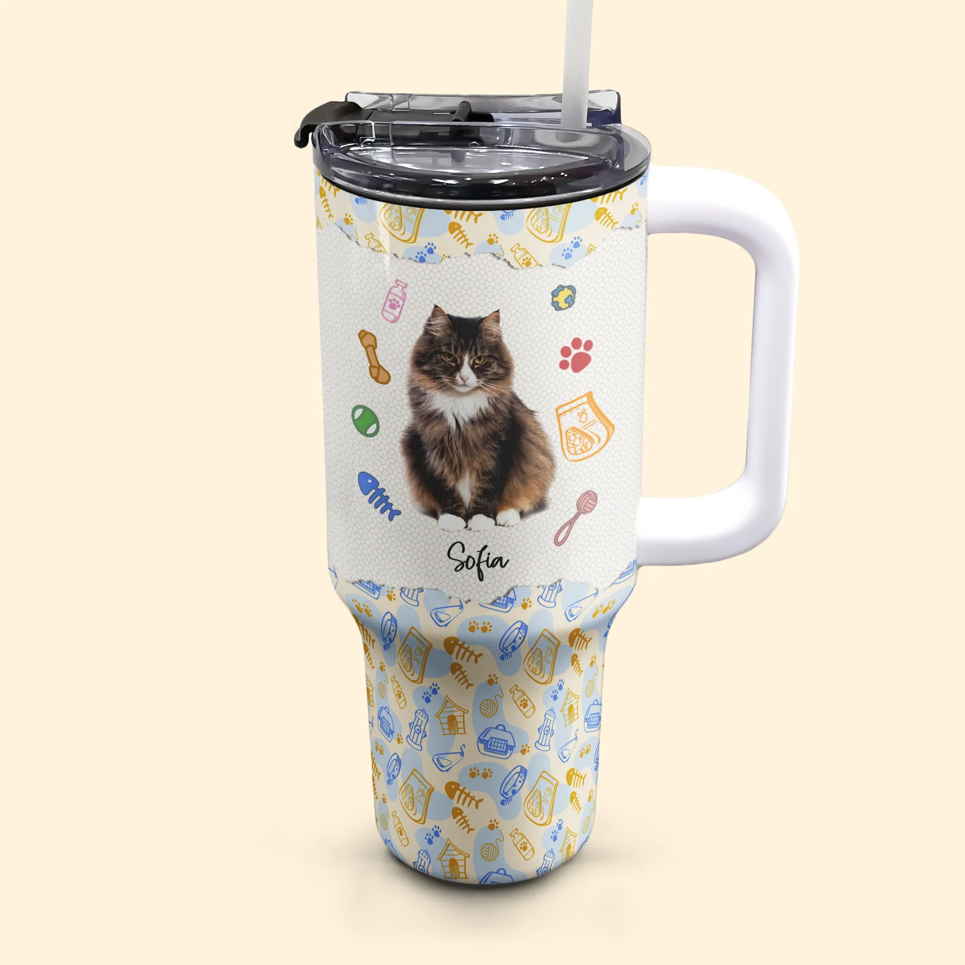 Custom Photo My Adorable Kitty - Personalized 40oz Tumbler Cup With Straw - Gift For Cat Lovers, Cat Mom, Cat Dad NA94 - Image 4