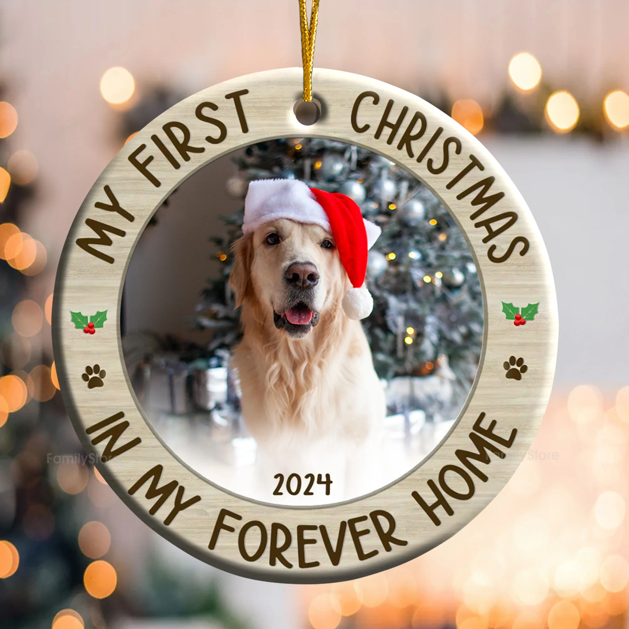 Custom Photo My First Christmas In Forever Home - Gift For Pet Lovers - Personalized Ceramic Ornament - NH96 - Image 2