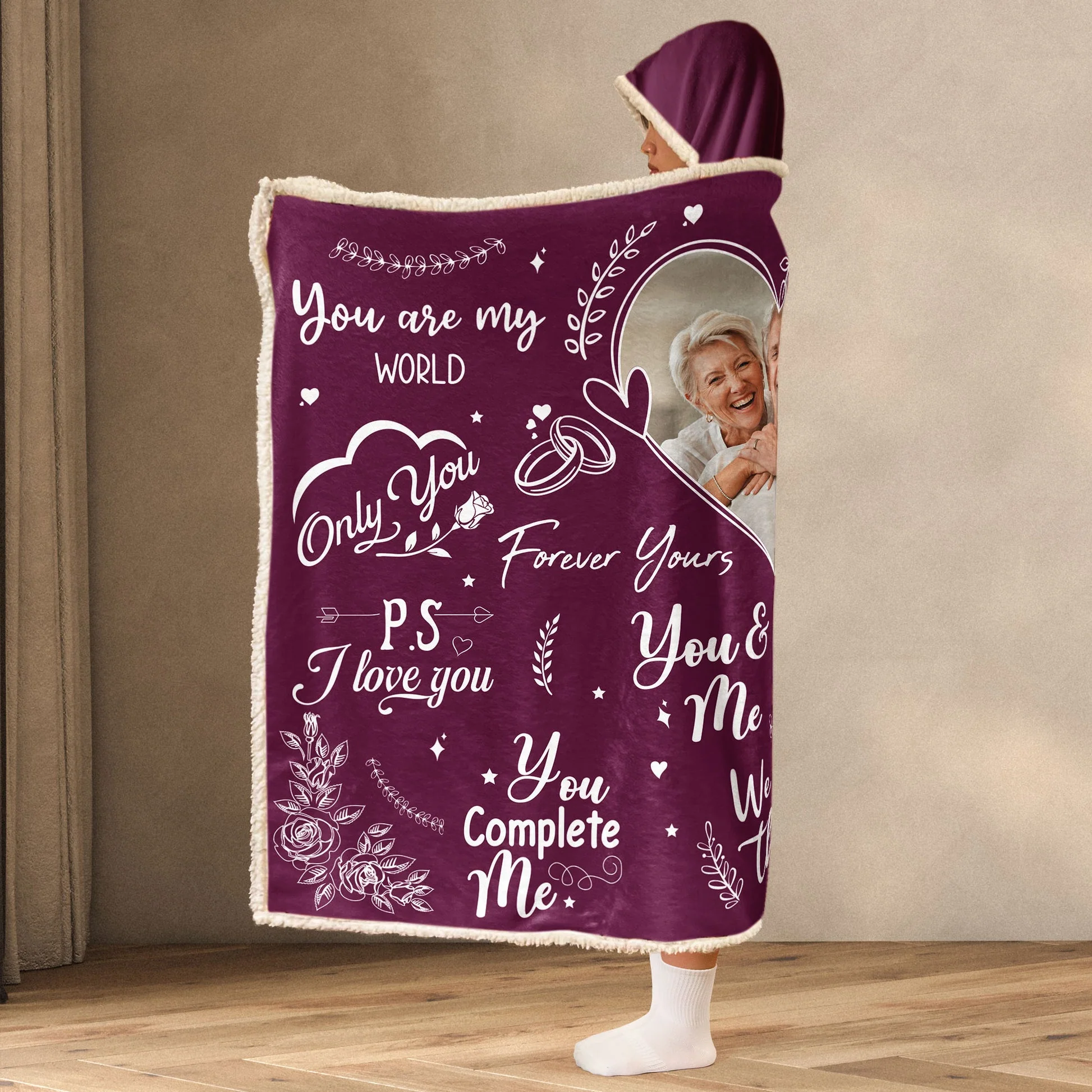 Custom Photo My Missing Piece You Complete Me - Personalized Wearable Hooded Blanket - Gift For Husband Wife, Couples, Lovers - NA94 - Image 3