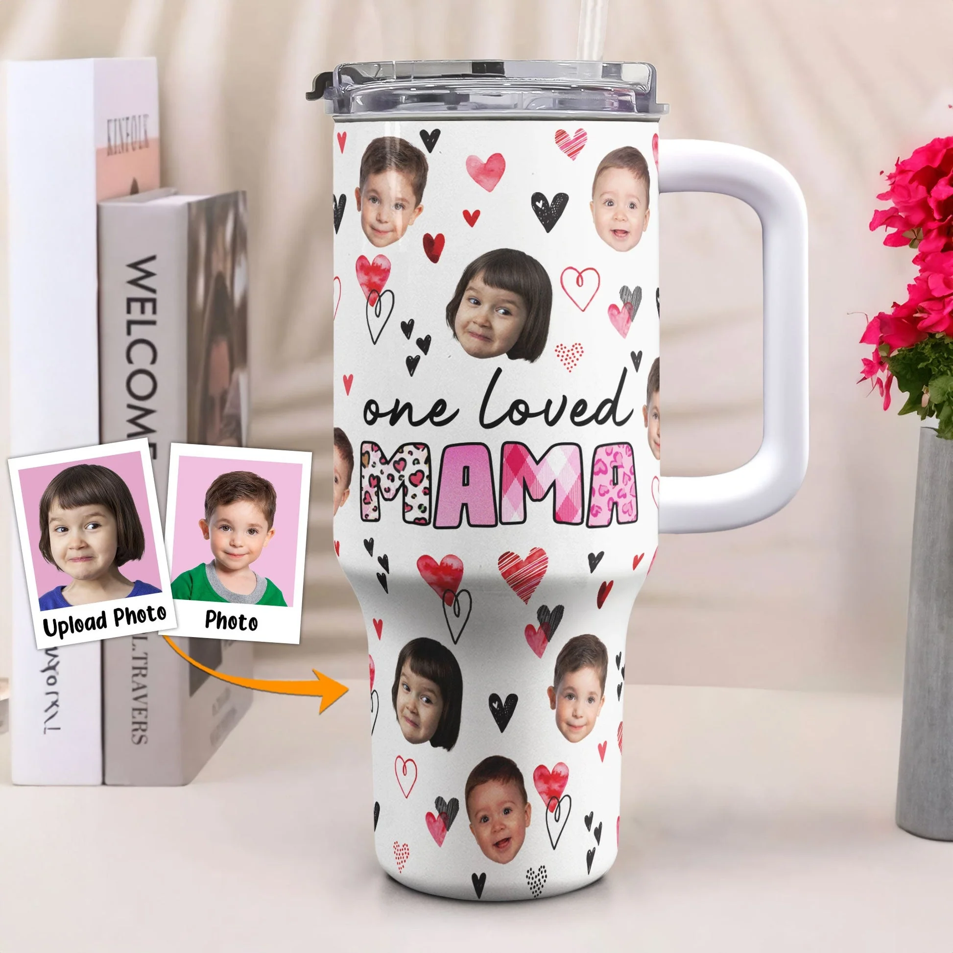 Custom Photo One Loved Mama - Personalized 40oz Tumbler Cup With Straw - Gift For Mom, Mothers Day NA94 - Image 2