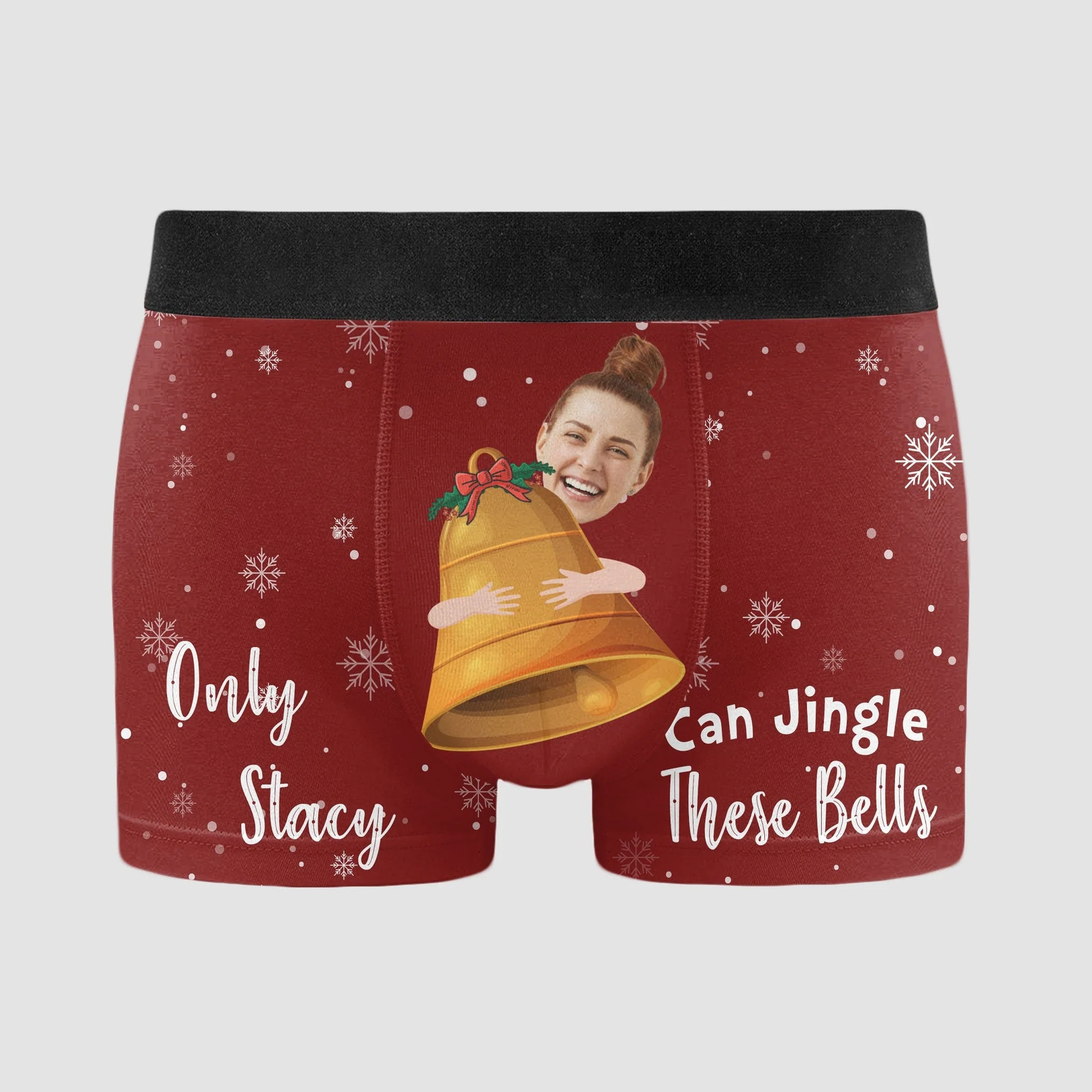Custom Photo Only Her Can Jingle These Bells - Gift For Boyfriend, Husband, Anniversary - Funny Personalized Custom Boxer Briefs, Men's Boxers