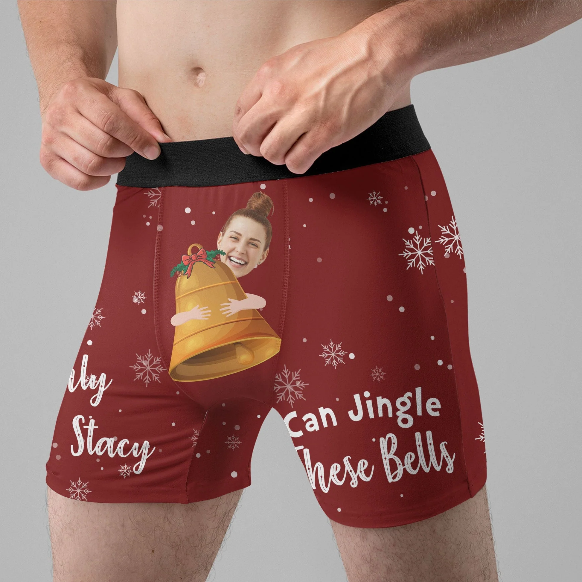 Custom Photo Only Her Can Jingle These Bells - Gift For Boyfriend, Husband, Anniversary - Funny Personalized Custom Boxer Briefs, Men's Boxers - Image 2