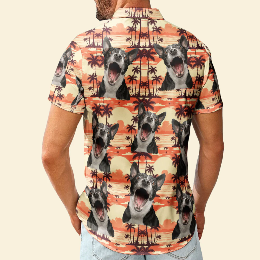 Custom Photo Orange Light Tropical Beach - Gift For Pet Lovers - Personalized Hawaiian Shirt - Image 2