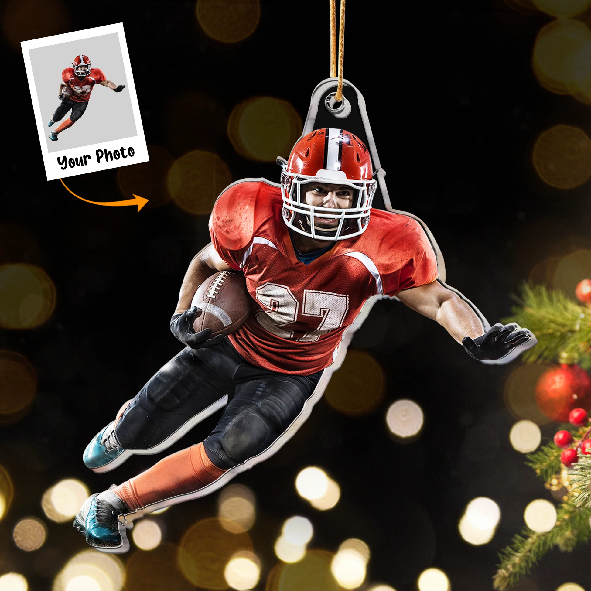 Custom Photo Ornament For American Football Players - Personalized Shaped Acrylic Photo Ornament - Image 4