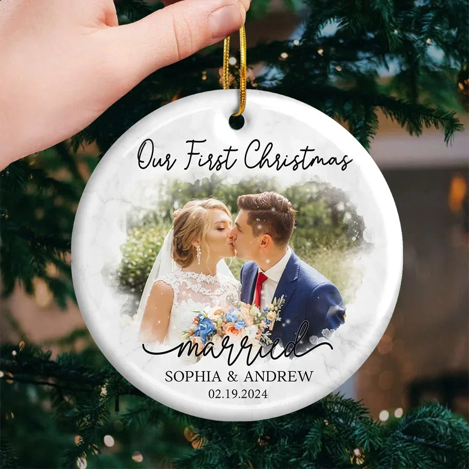 Custom Photo Our First Year Together - Personalized Ceramic Ornament - Christmas Gift For Husband Wife, Anniversary, First Christmas NH96 - Image 2