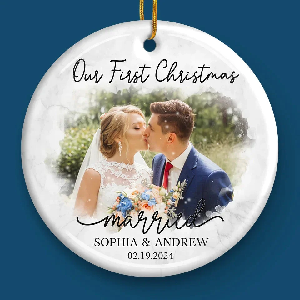 Custom Photo Our First Year Together - Personalized Ceramic Ornament - Christmas Gift For Husband Wife, Anniversary, First Christmas NH96 - Image 3