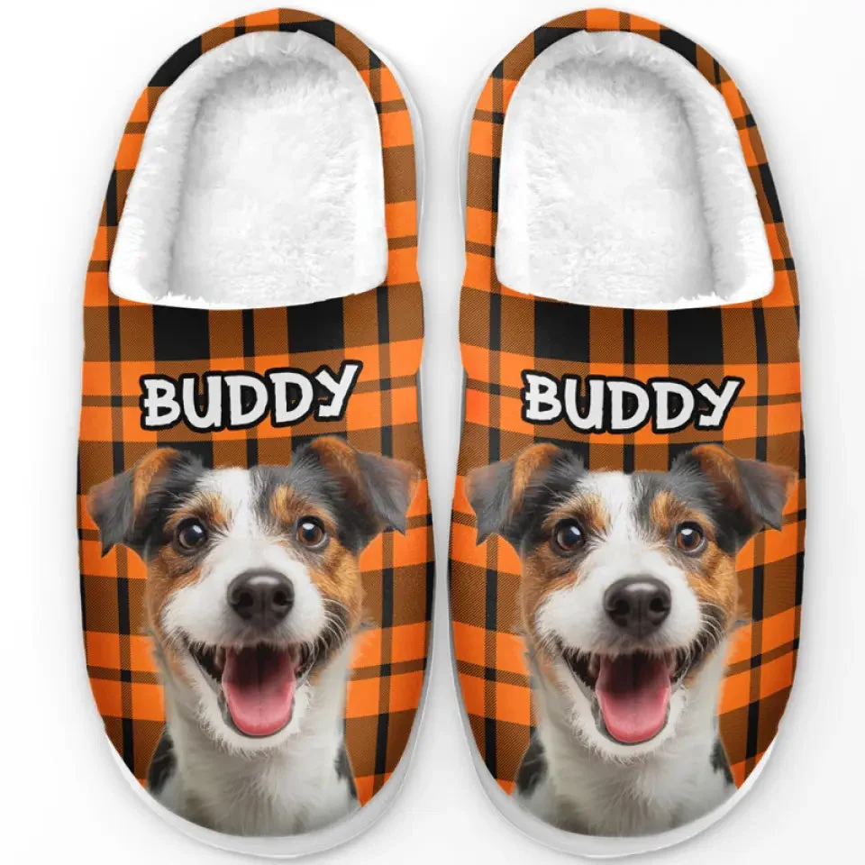 Custom Photo Paws Orange Caro Line - Personalized Slippers - Gift For Dog Lovers, Cat Lovers, Pet Owners NA94 - Image 2