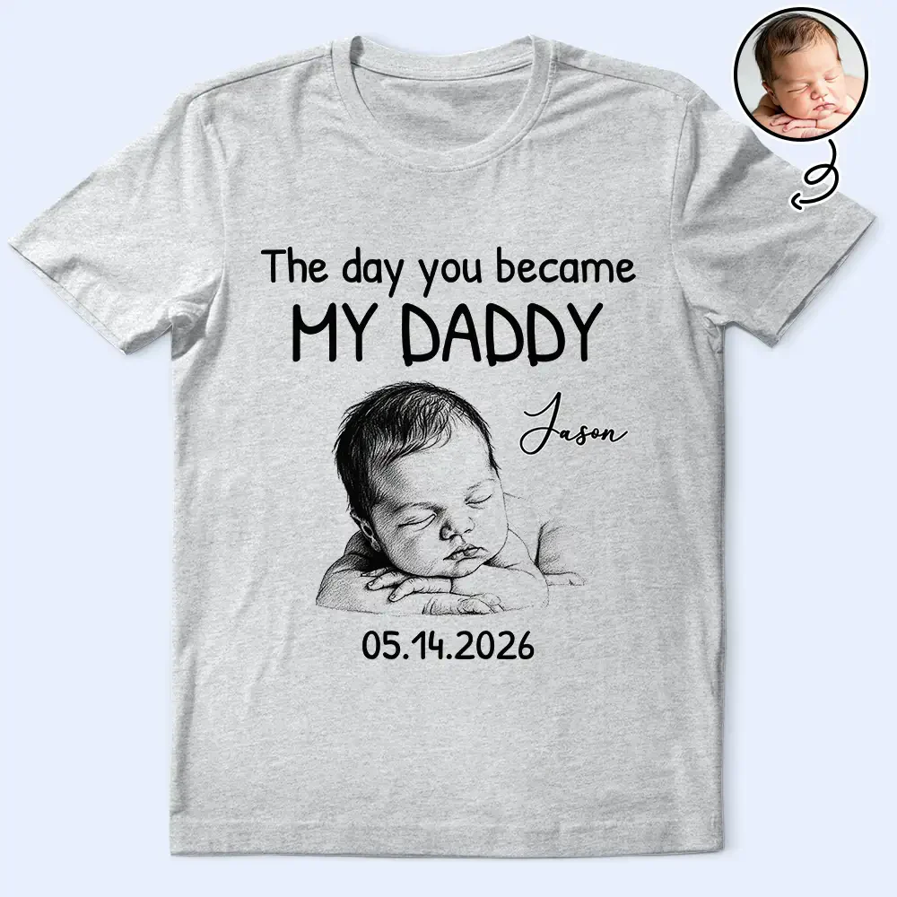 Custom Photo Pencil Sketch The Day You Became My Dad - Personalized Shirt - Gift For Dad - Image 2