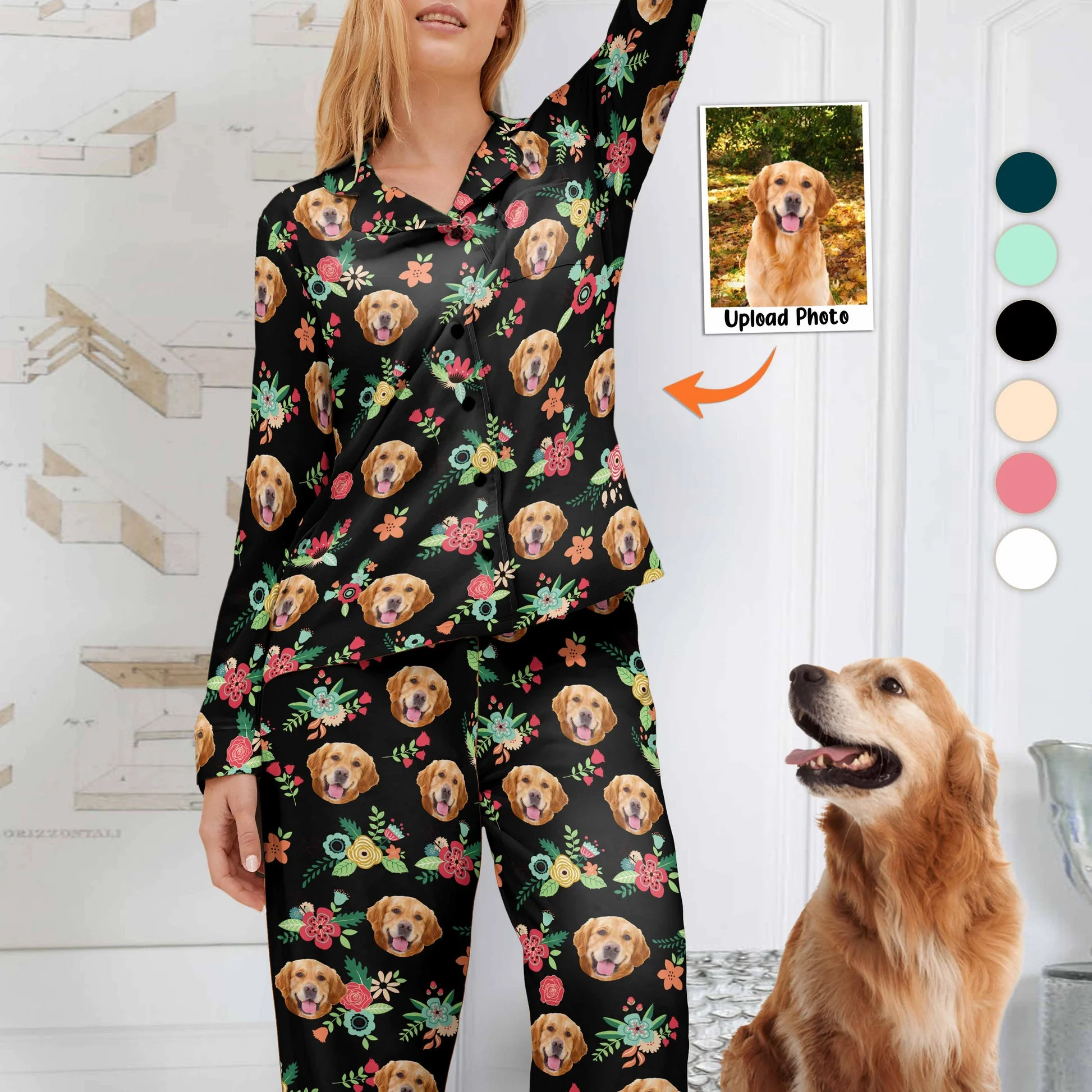 Custom Photo Pet Face Flower Pattern - Personalized Pajama - Gift For Pet Lovers, Pet Owners - NA94 - Image 2