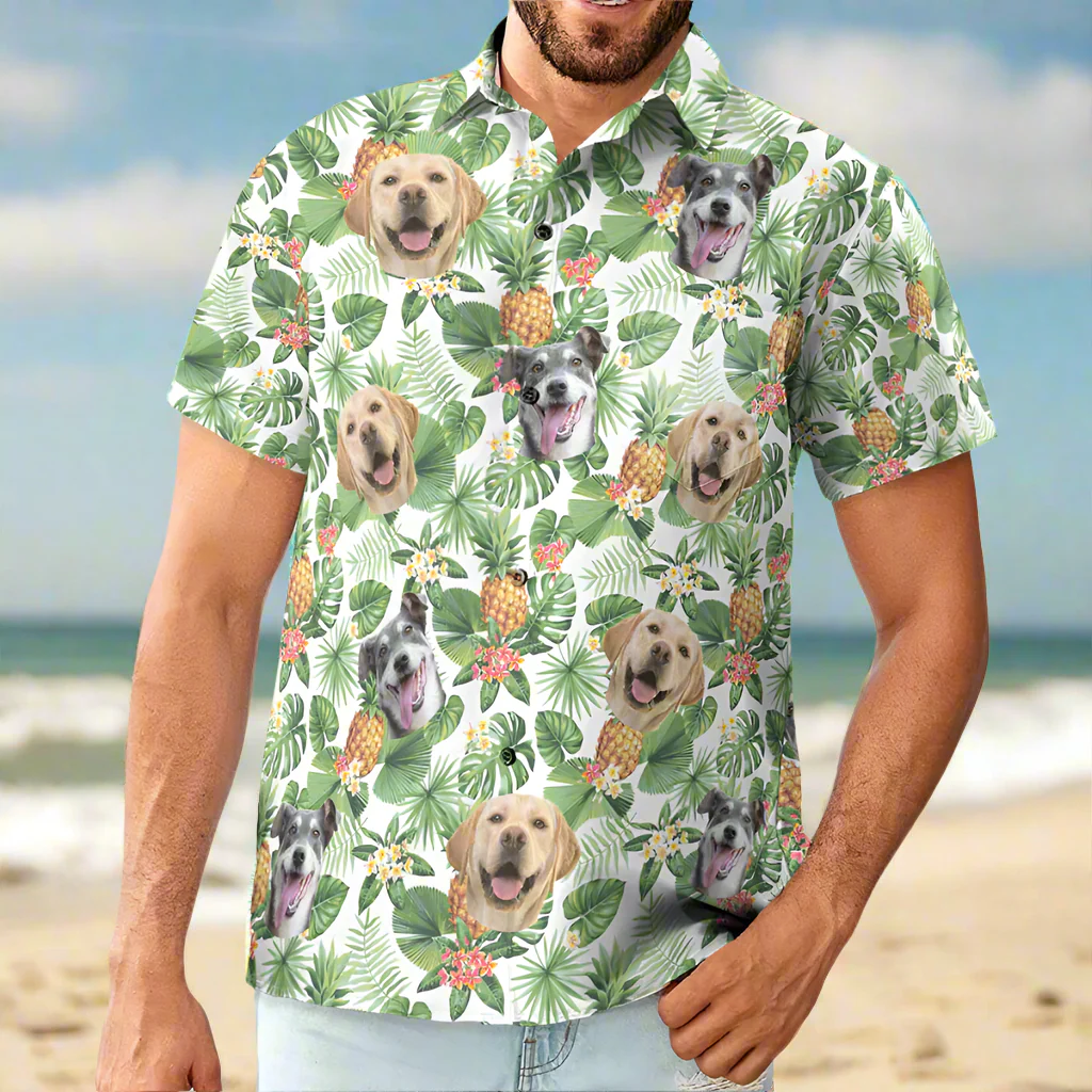 Custom Photo Pet Face With Flower Pattern  - Gift For Pet Lovers - Personalized Hawaiian Shirt