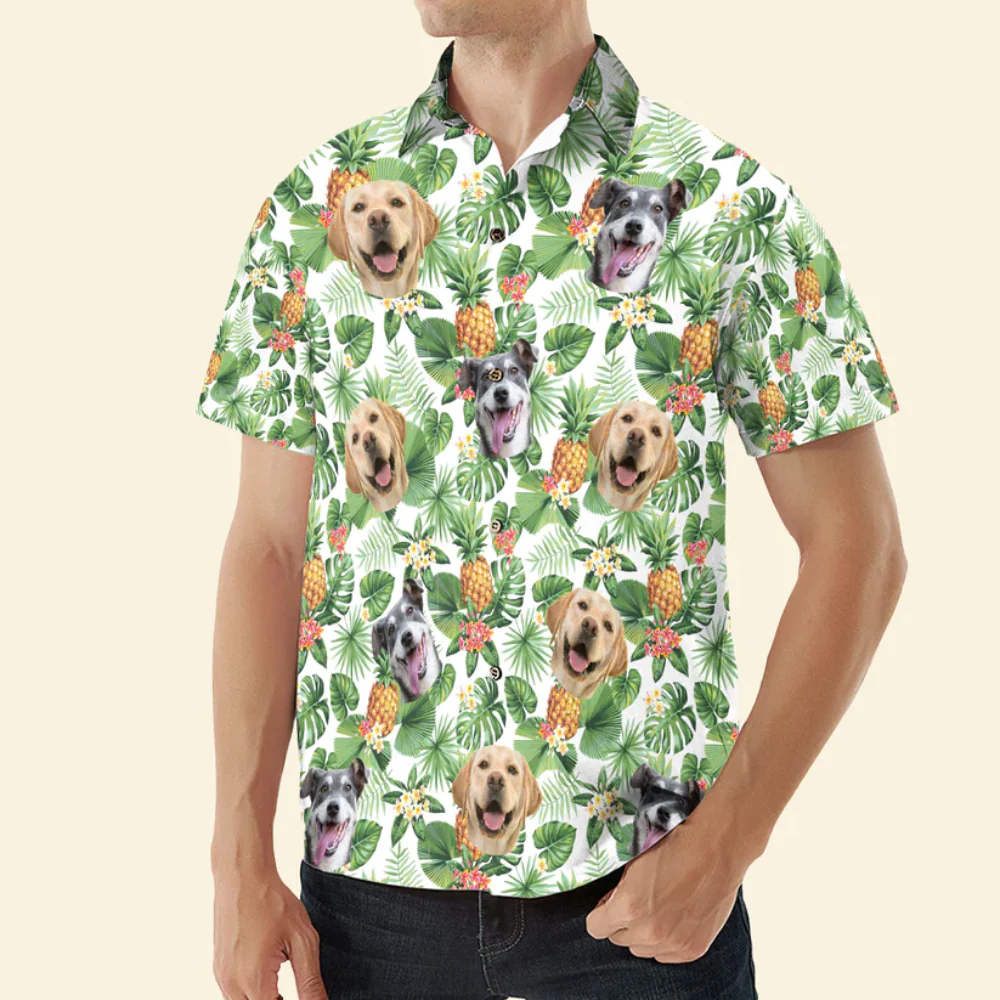Custom Photo Pet Face With Flower Pattern  - Gift For Pet Lovers - Personalized Hawaiian Shirt - Image 3