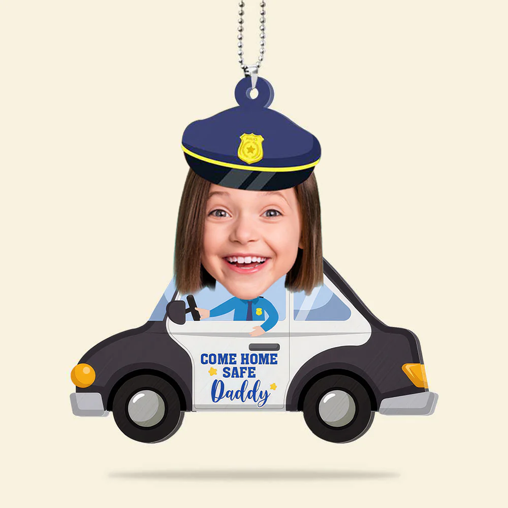 Custom Photo Police Daddy Come Home Safe - Gift For Dad - Personalized Acrylic Car Hanger NA94 - Image 3