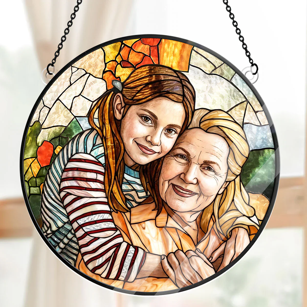 Custom Photo Portrait Parents Family - Personalized Window Hanging Acrylic Suncatcher - Gift For Mom, Grandma HN02 - Image 3