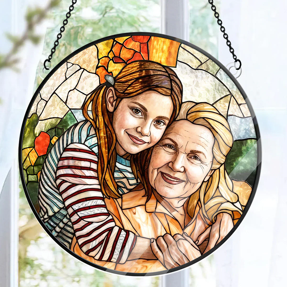Custom Photo Portrait Parents Family - Personalized Window Hanging Acrylic Suncatcher - Gift For Mom, Grandma HN02 - Image 4