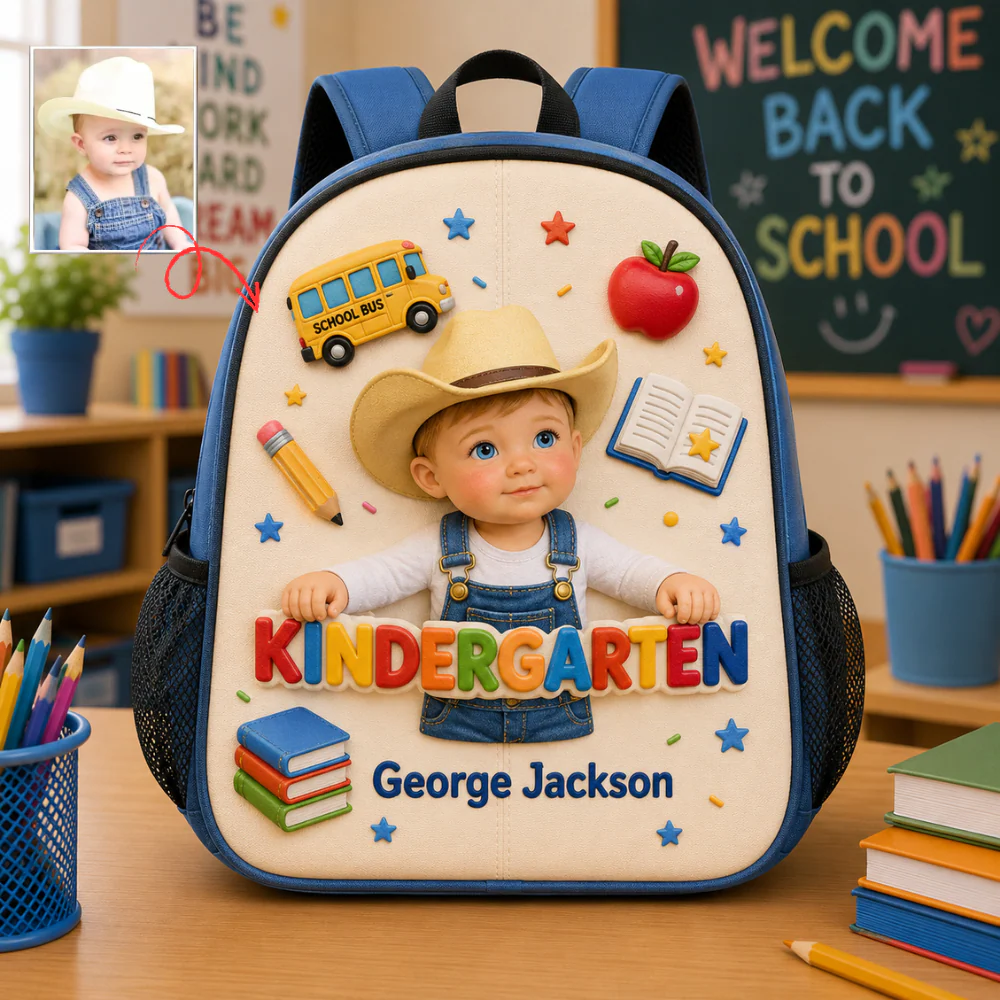 Custom Photo Pre-K Cartoon Kid - Personalized Backpack, Lunch Bag, Pencil Case & Water Bottle - Back to School Gift - Image 2