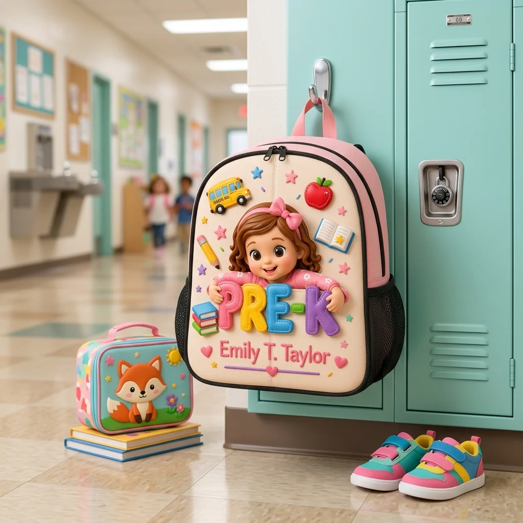 Custom Photo Pre-K Cartoon Kid - Personalized Backpack, Lunch Bag, Pencil Case & Water Bottle - Back to School Gift - Image 4