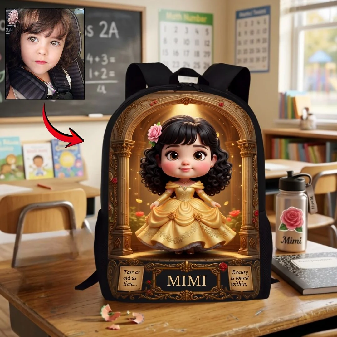 Custom Photo Princess Avatar Kids Back to School - Personalized Backpack, Lunch Bag, Pencil Case & Water Bottle - Gifts For Girls - Image 3