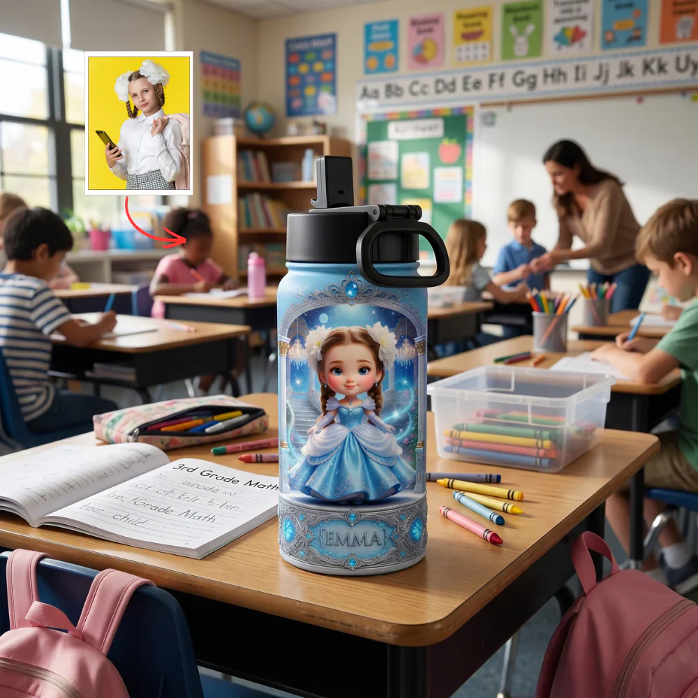 Custom Photo Princess Avatar Kids Back to School - Personalized Backpack, Lunch Bag, Pencil Case & Water Bottle - Gifts For Girls - Image 6