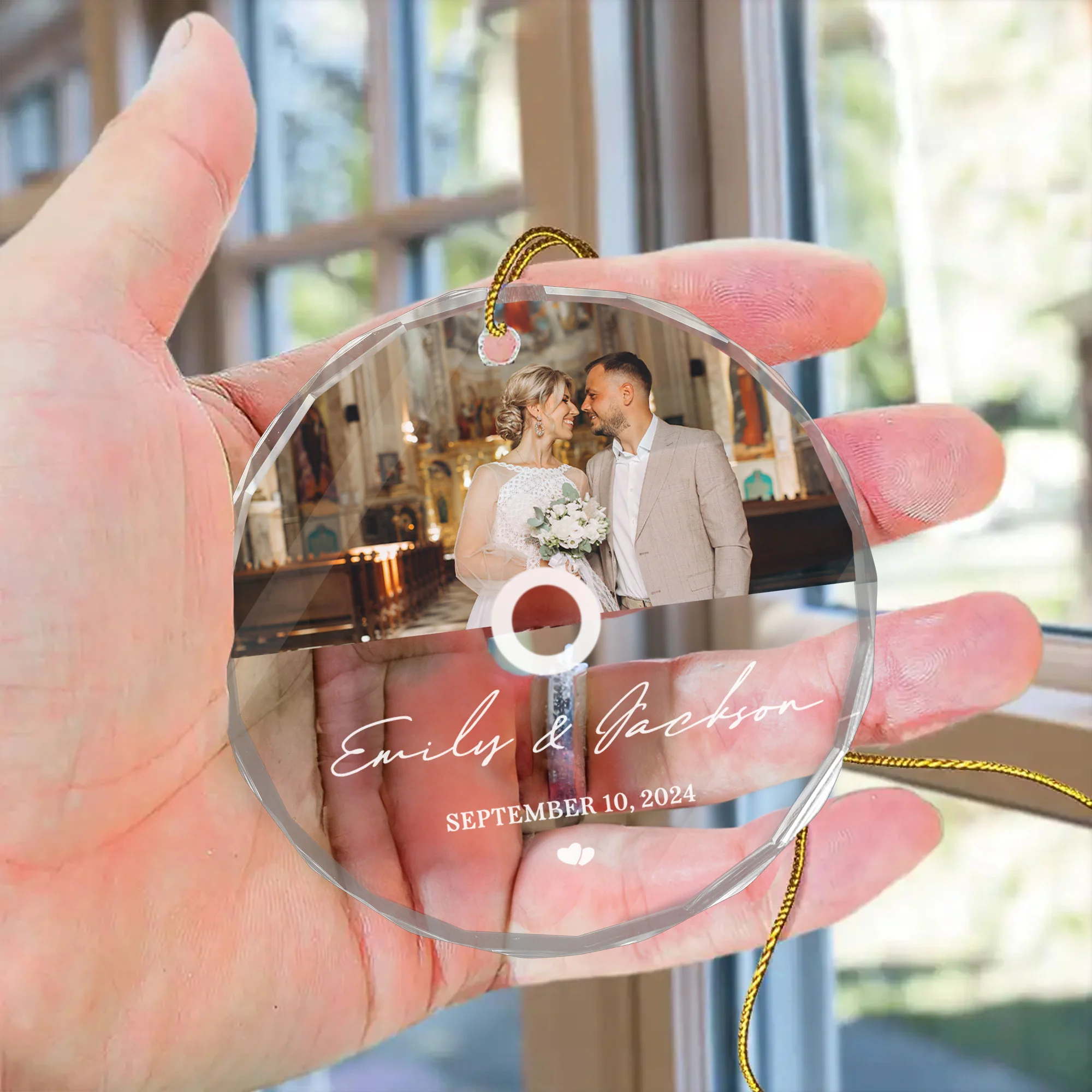 Custom Photo Record Player - Gift For Married Couple Date, Wedding, Anniversary - Personalized Glass Ornament NH96 - Image 2