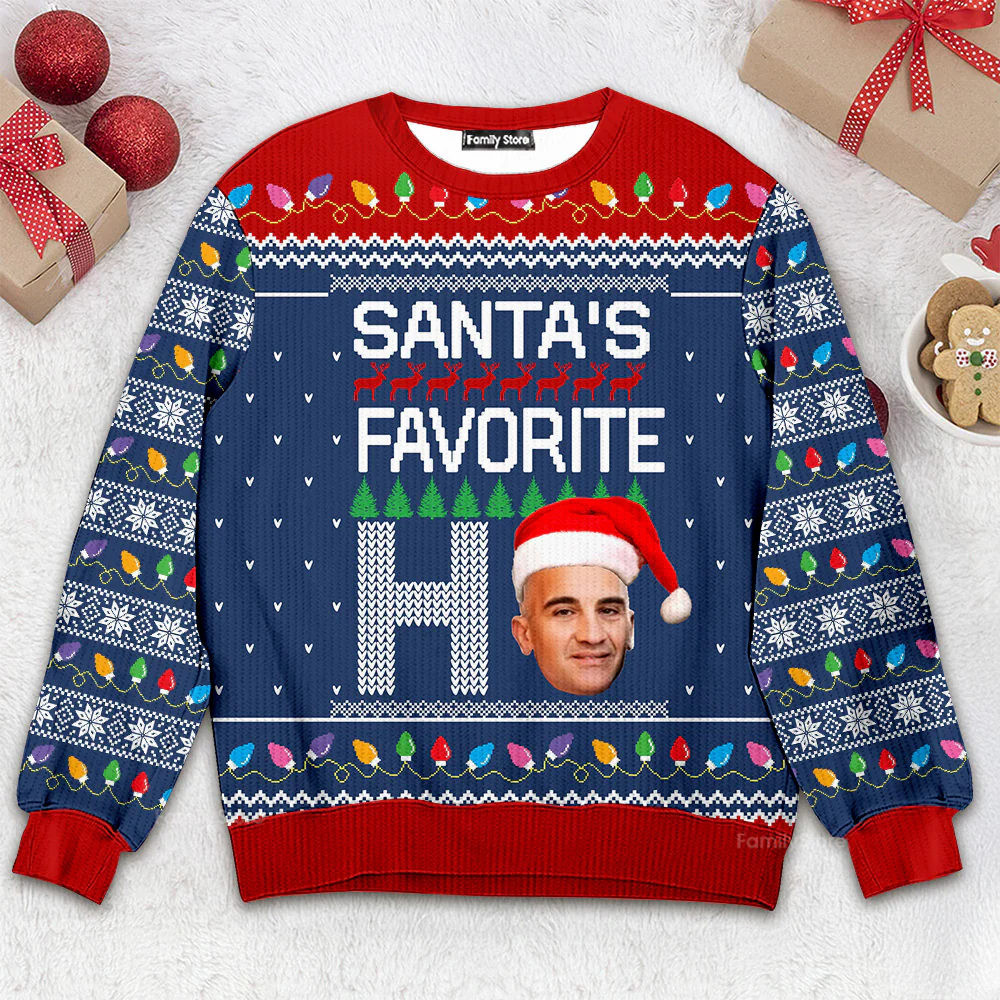 Custom Photo Santa's Favorite Ho - Christmas Gift For Family, Friends - Personalized Ugly Sweatshirt - Image 2