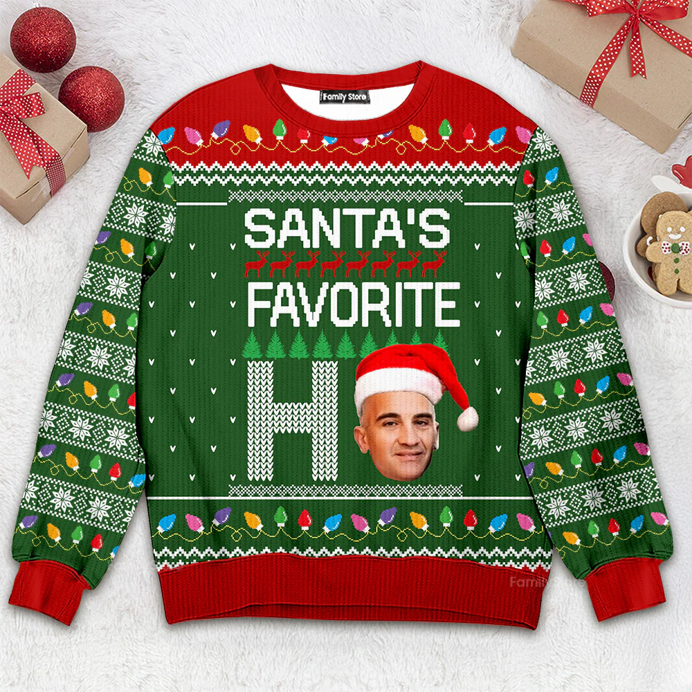 Custom Photo Santa's Favorite Ho - Christmas Gift For Family, Friends - Personalized Ugly Sweatshirt - Image 3