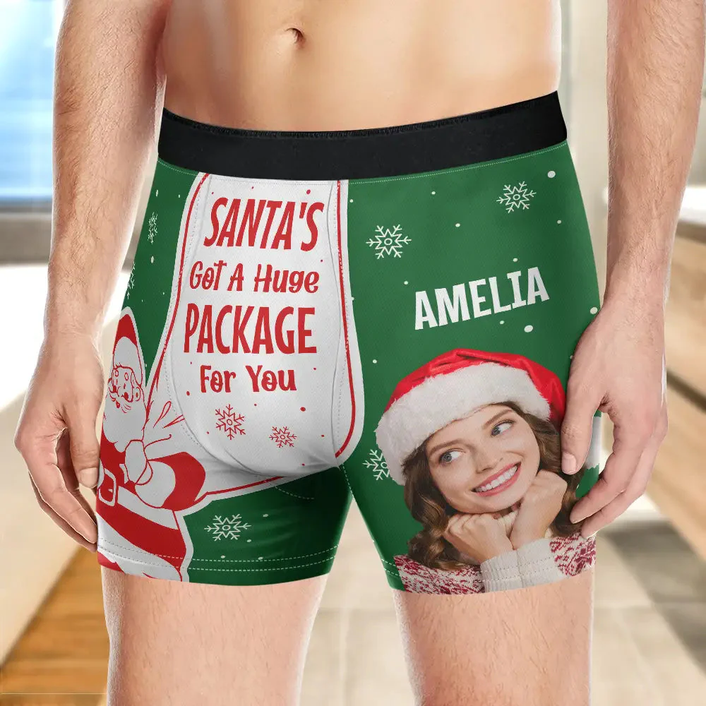 Custom Photo Santa's Got A Huge Package For You - Gift For Boyfriend, Husband, Anniversary - Funny Personalized Custom Boxer Briefs, Men's Boxers - Image 2