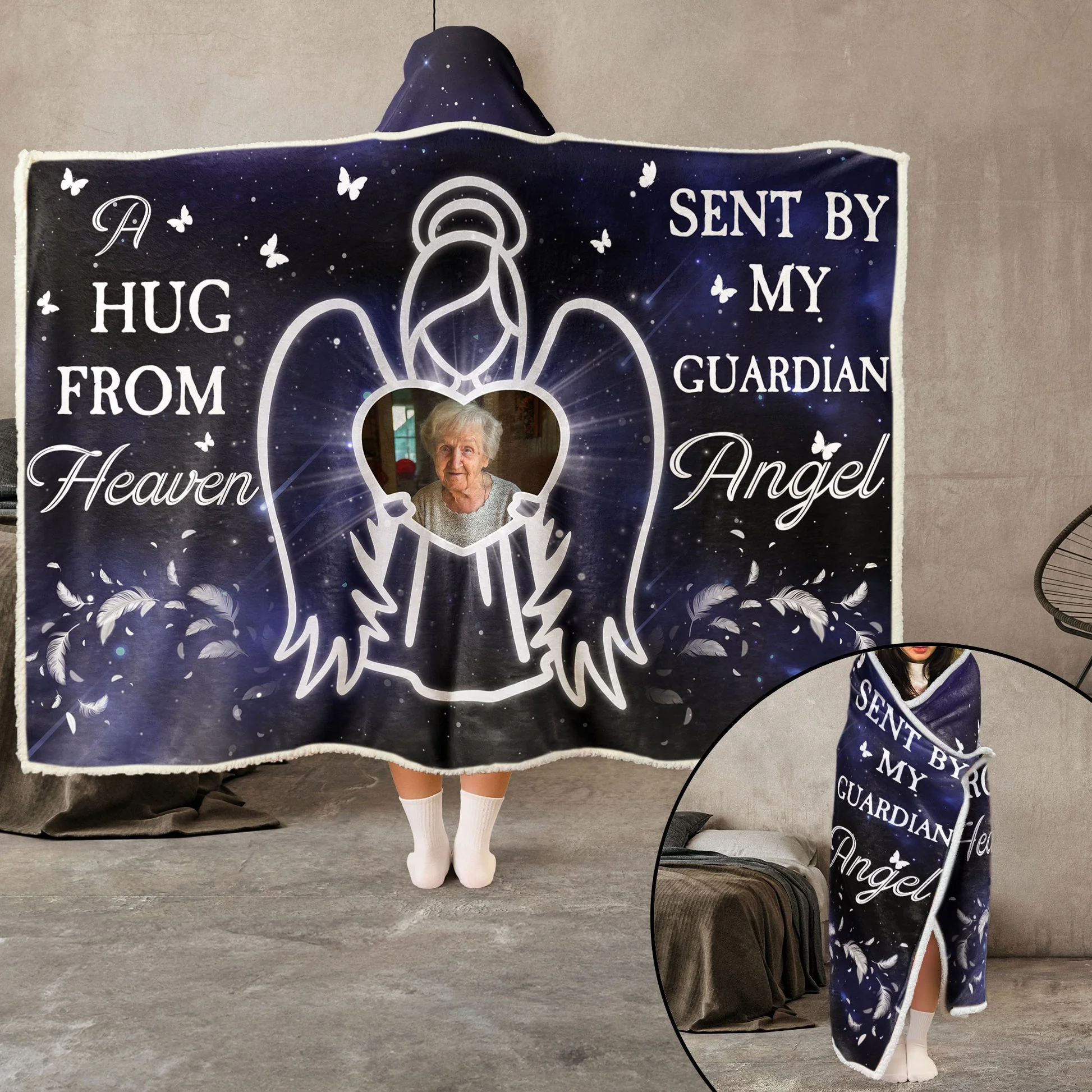 Custom Photo Sent By My Guardian Angel - Personalized Wearable Hooded Blanket - Memorial Gift For Family Members - NA94 - Image 3