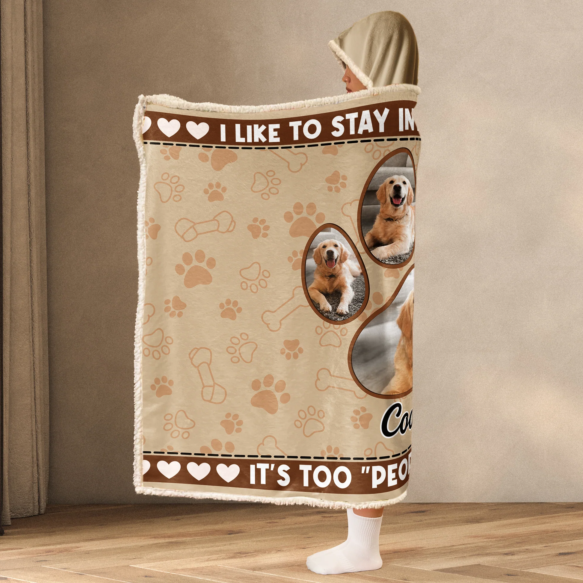 Custom Photo Stay In Bed With My Dogs Too "Peopley" Out There - Personalized Wearable Hooded Blanket - Gift For Pet Lovers - NA94 - Image 3