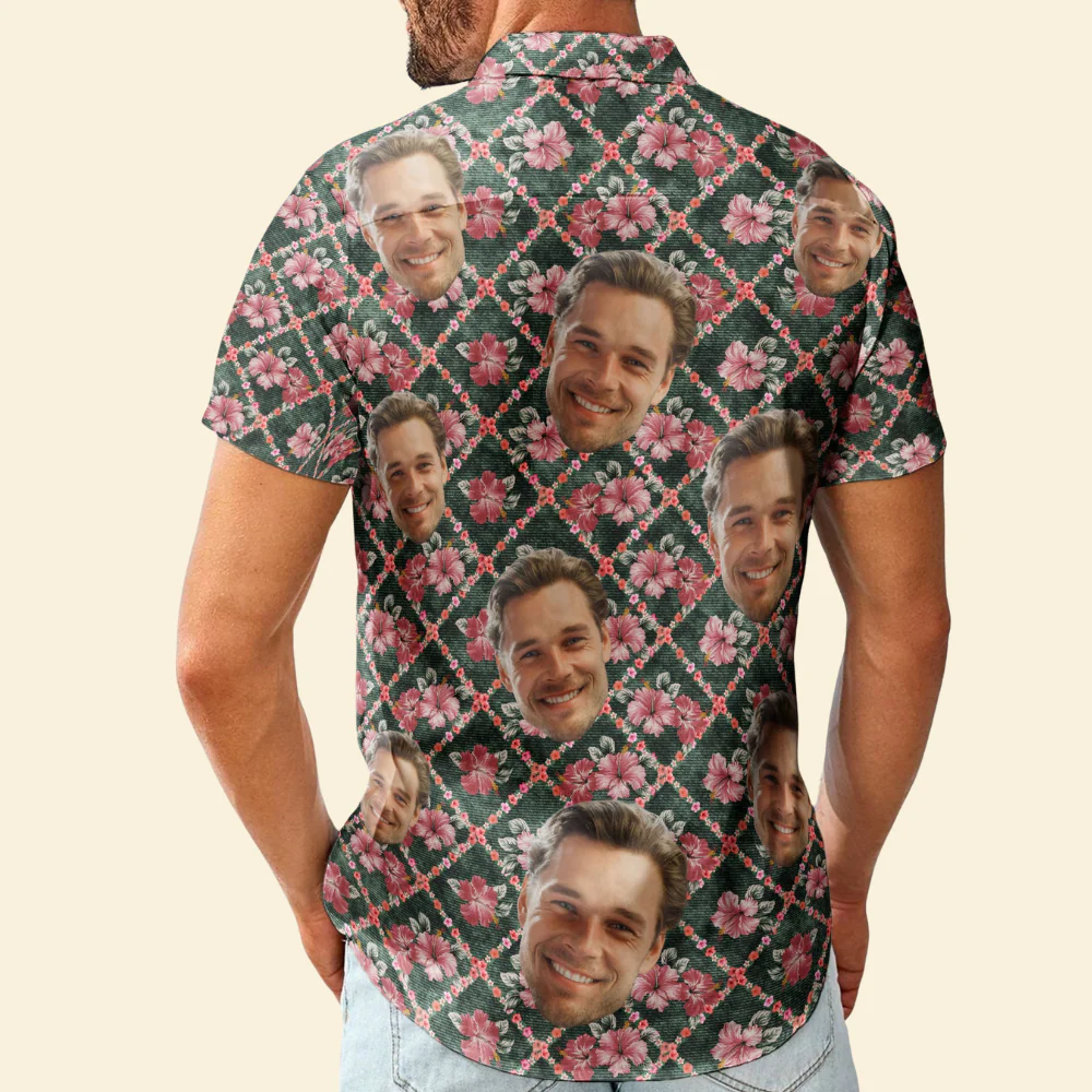 Custom Photo Summer Floral Pattern Aloha Beach - Personalized Hawaiian Shirt - Image 2