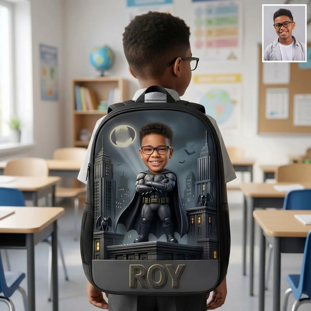 Custom Photo Super Hero Kids Back to School - Personalized Backpack, Lunch Bag, Pencil Case & Water Bottle - Gifts For Kids - Image 2