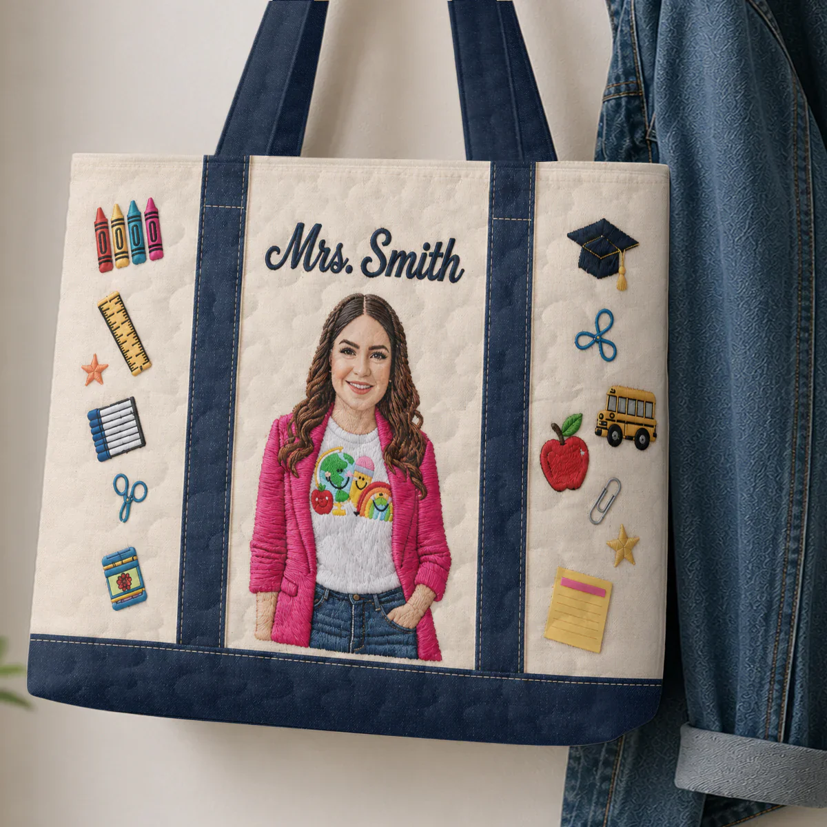 Custom Photo Teacher Appreciation - Personalized Embroidery Tote Bag - Gift For Teacher - Image 3