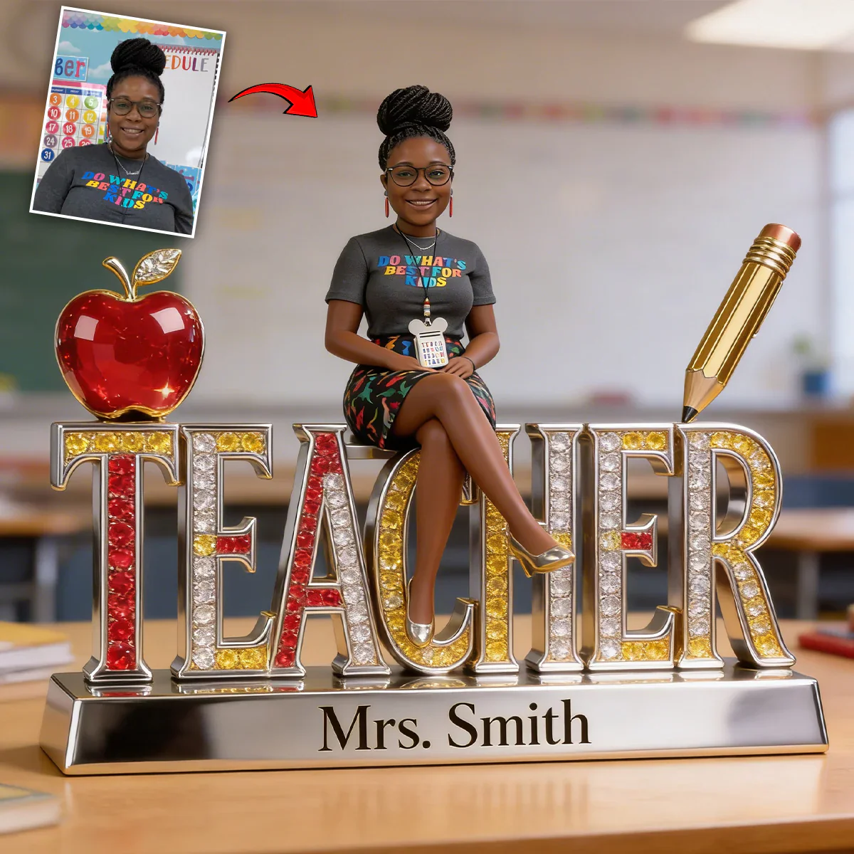 Custom Photo Teacher Desk Name - Personalized Shaped Acrylic Plaque - Gift For Teacher