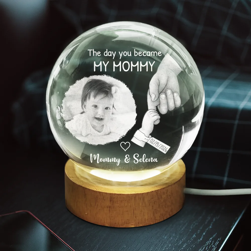 Custom Photo The Day You Became My Daddy - Personalized Crystal Globe Lamp - Gift For Dad - Image 3